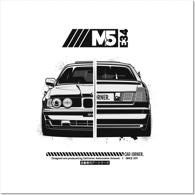 EDM - E34 M5 White BG - CarCorner Wall Art by CarCorner - Automotive Artwork